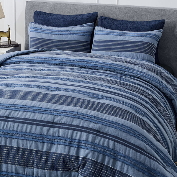 Wonderful Yarn-Dyed Farmhouse Striped Comforter Set – 3-Piece 100% Cotton Lightweight Bedding